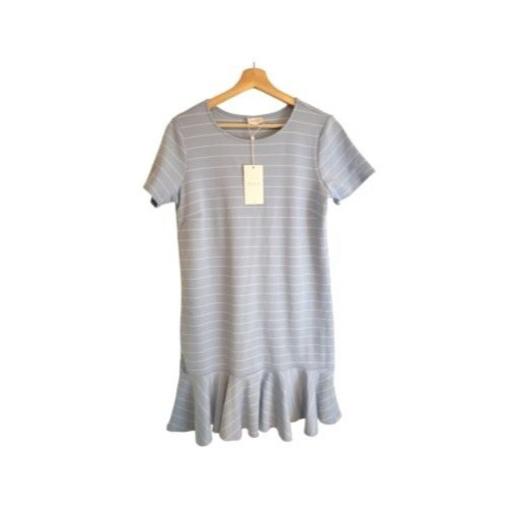 Vila Celestial Blue Ruffled Striped Knee Length Dress Size S New - Picture 11 of 11
